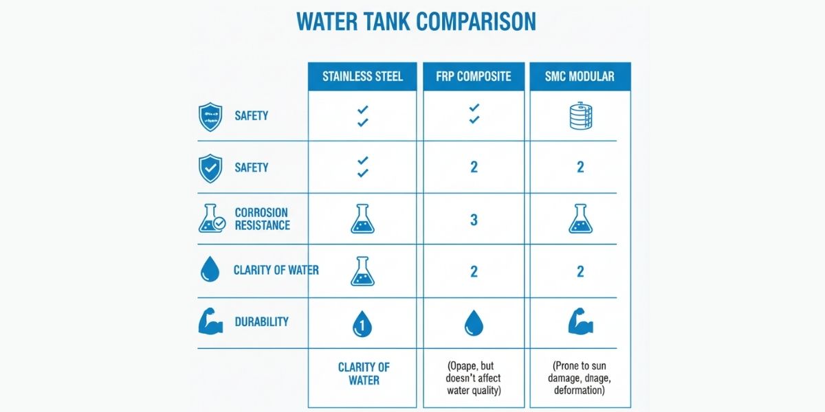 So sánh vật liệu bồn và chất lượng nước
